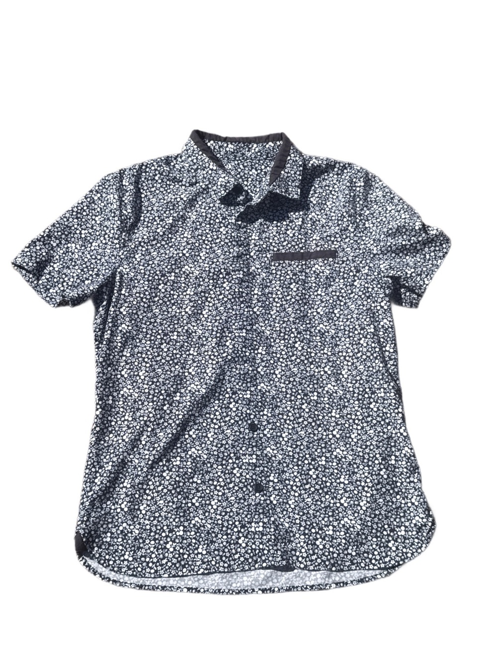 Lululemon Men's Short-Sleeve Floral Button-Up Shirt - Navy/White Medium